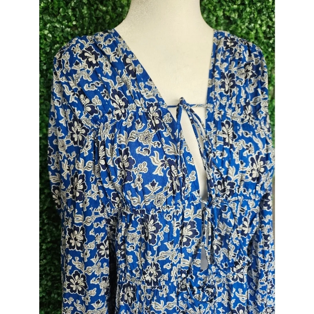 J.Crew Tiered tie-front beach dress in cobalt floral cotton voile
